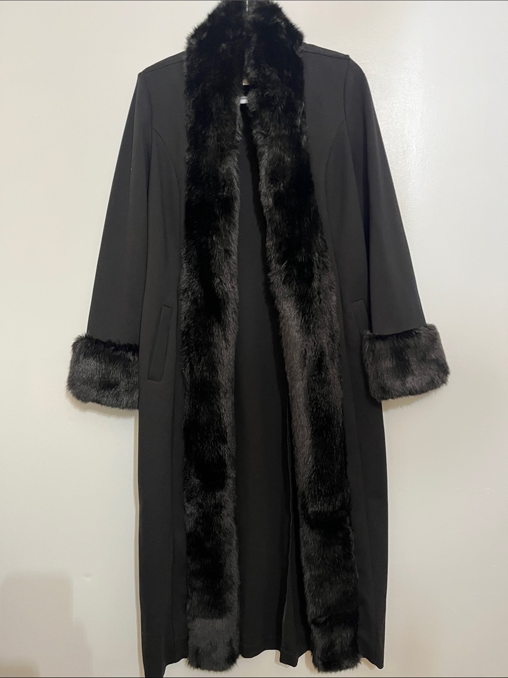 Joseph Ribkoff Black Long Coat with Faux Fur Trim - Picture 3 of 9